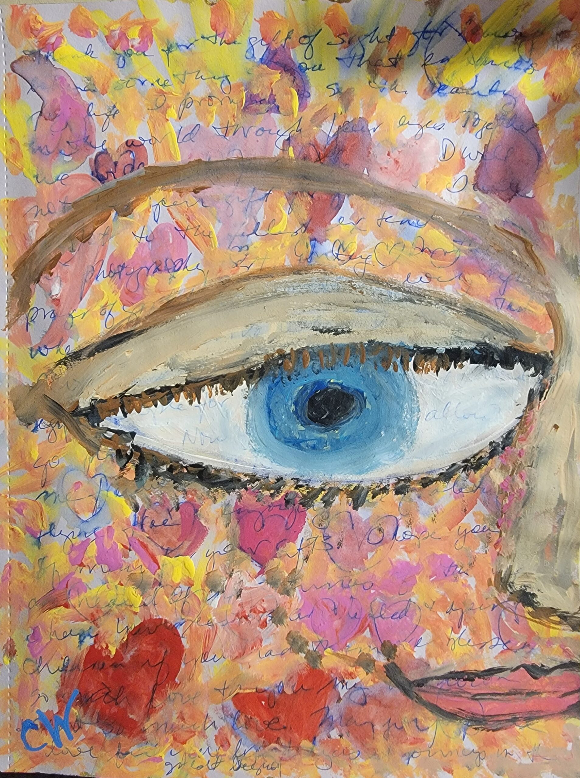 Painiting of an eye/face with hearts